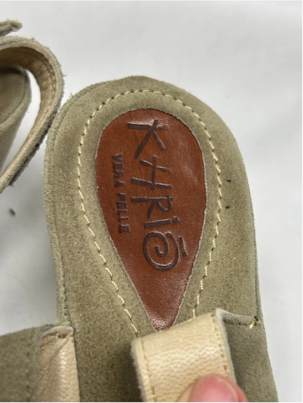 Khrio Olive Suede Leather Peep Toe Wedge Sandals Size 37
